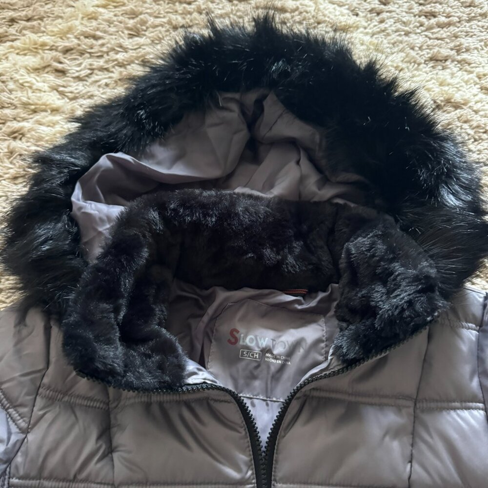 Women's Warm Winter Puffer Jacket with Faux-Fur Trim‎ Hood Size Small - Picture 3 of 6